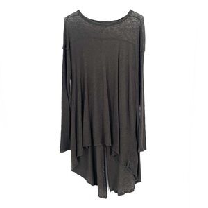 WE THE FREE PEOPLE Olive Green Split Back Long Sleeve Tunic High Low Trapeze Top
